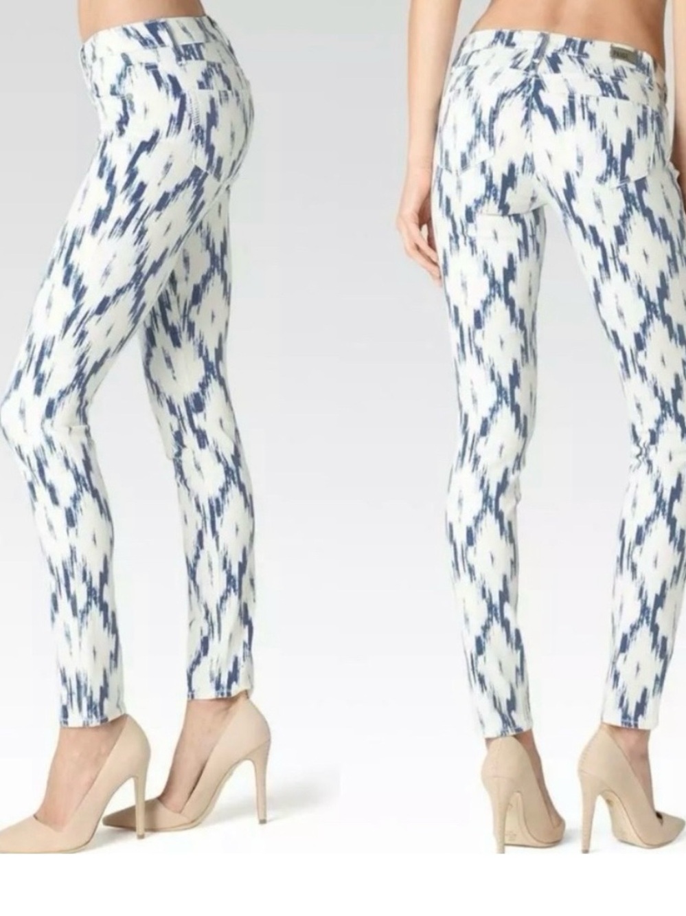 PAIGE White and Navy Ikat Skinny Pants | Size 31